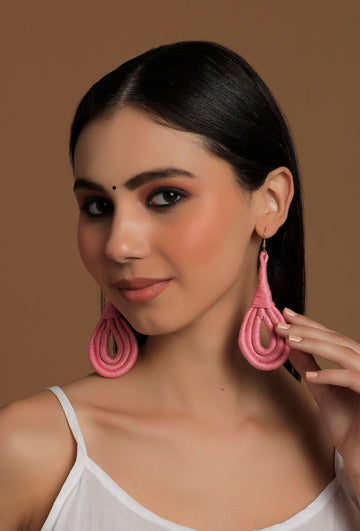 Rosy Pink Thread Tassels Thread Earrings